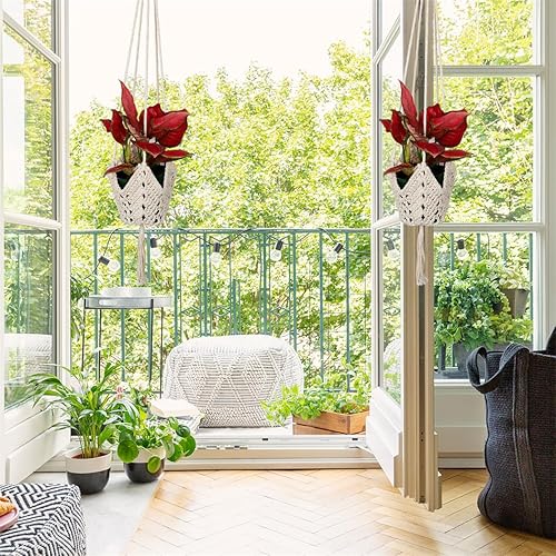 Miniatura 3 de Macetas colgantes de macramé para interiores y exteriores, macetas colgantes hechas a mano, cuerda de algodón, cesta colgante para macetas para