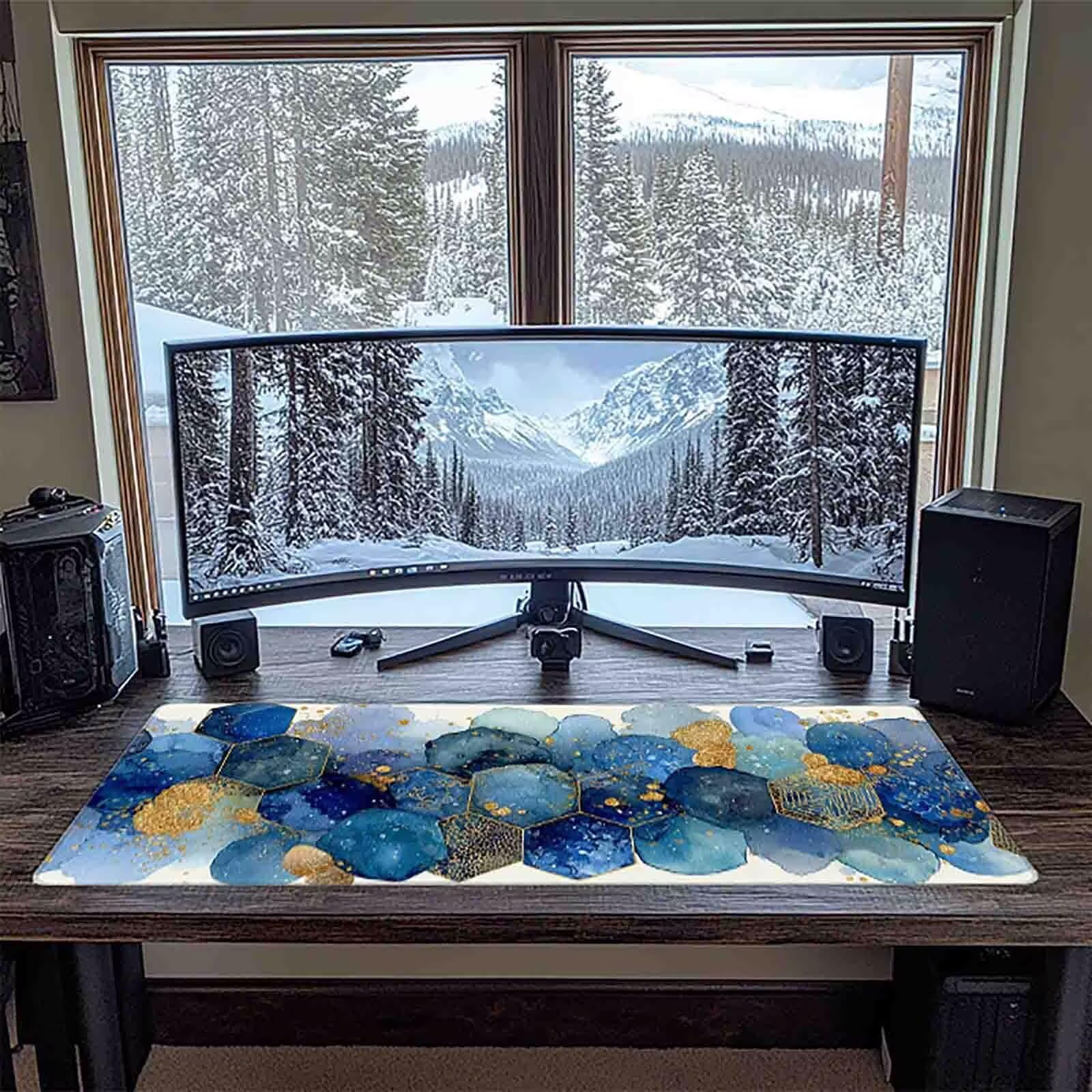 Tappetino Mouse XXL 1000x500mm Blu Mousepad Geometria Tappetino Scrivania Grande, con base in Gomma Antiscivolo, Impermeabile Sottomano Scrivania per Computer, Accessori Gaming Mouse Pad 5-4636l