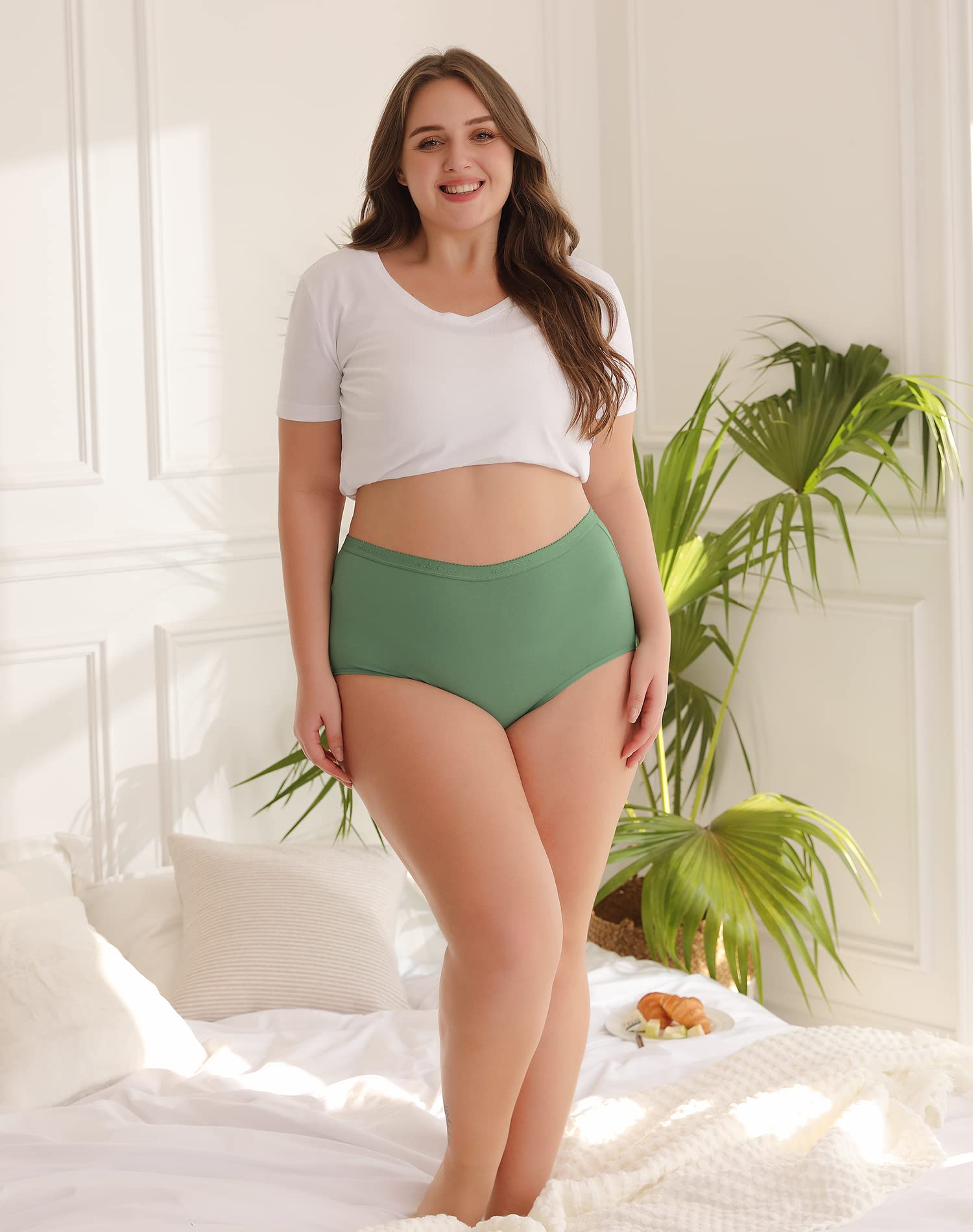 INNERSY Mutande Donna Cotone Taglie Forti Slip Vita Alta Mutandine Culotte 40-62 (M-5XL) Pacco da 5