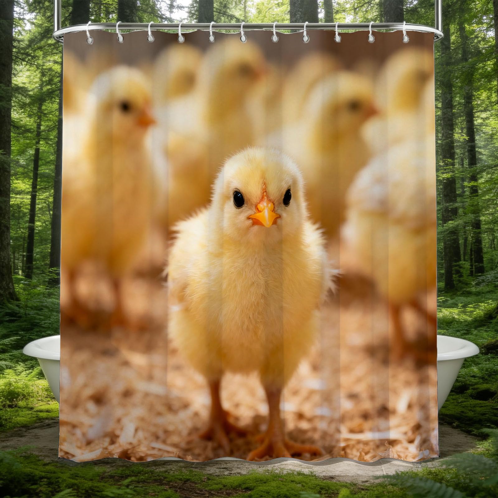 Hongduo 3D Chick Shower Curtain for Stalls Bathtubs Animal Theme Bathroom Decor Shower Curtain Set Polyester Fabric Waterproof 120x180cm/48X71 Inch with Hooks