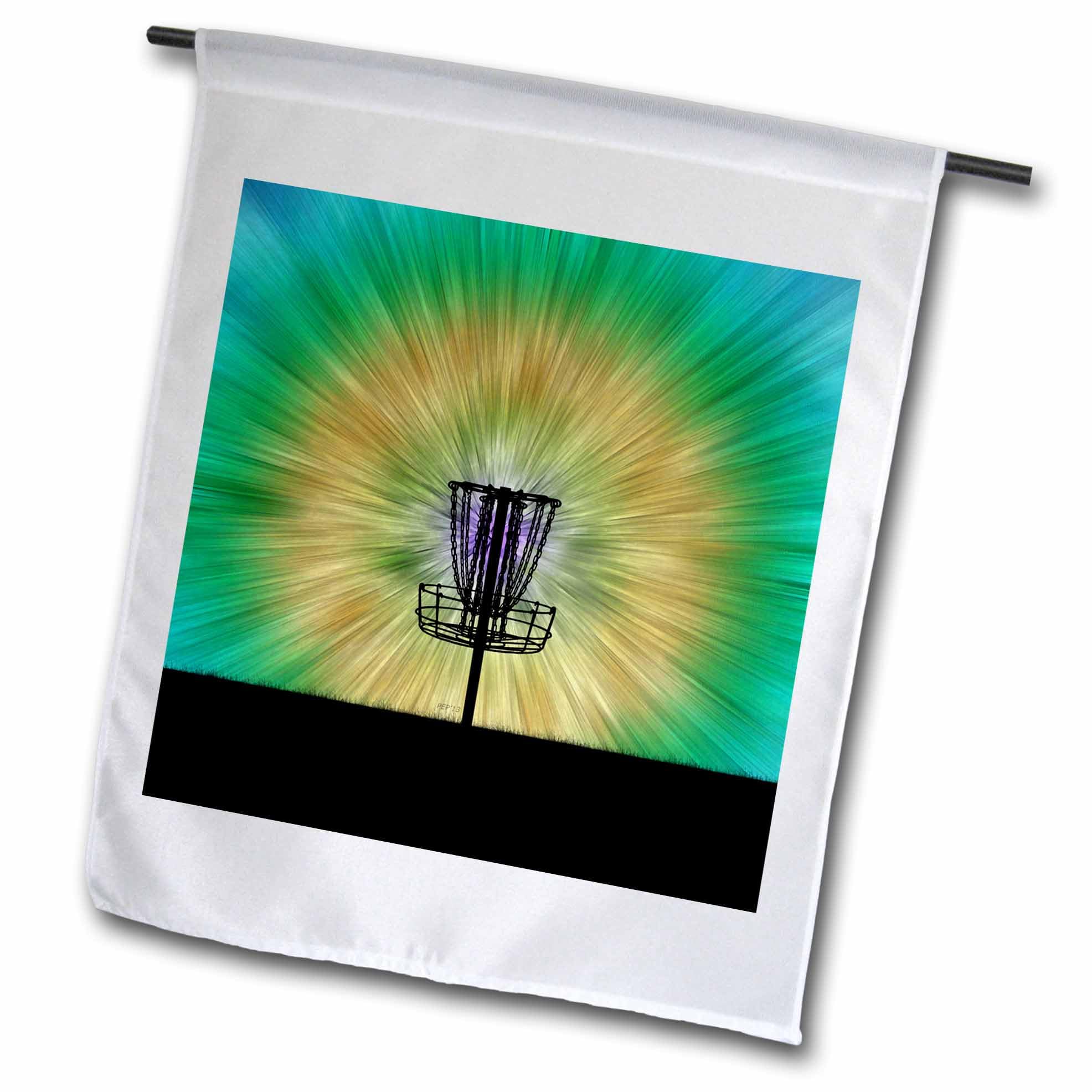 3dRose 18 x 27 inch Garden Flag - Tie Dye Disc Golf Basket - Colorful disc Golf tie dye Basket Design Disc Golf