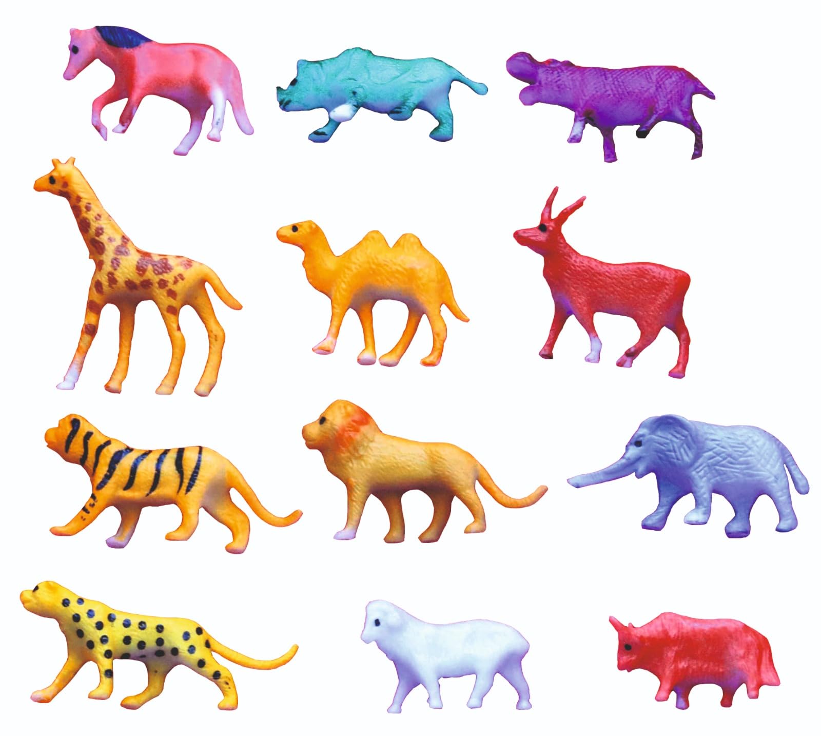 Negi 12 Pcs Small Size Full Action Toy Figure Jungle Cartoon Wild Animal Toys Figure Playing Set for Kids.