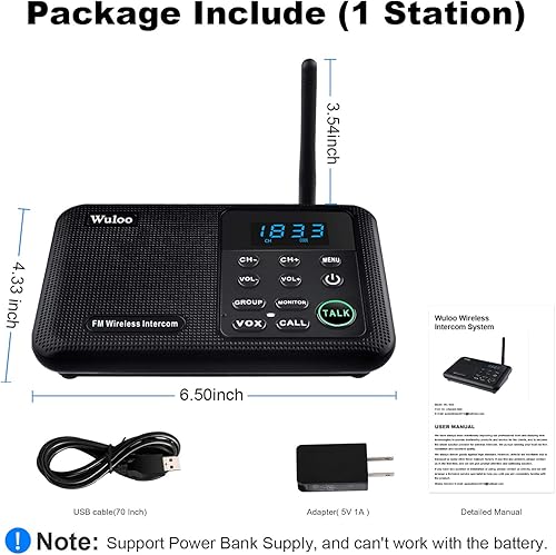 Miniatura 10 de Wuloo Intercomunicadores inalámbricos para el hogar, rango de 1 milla, 22 canales, 100 códigos digitales, sistema de intercomunicación inalámbrico