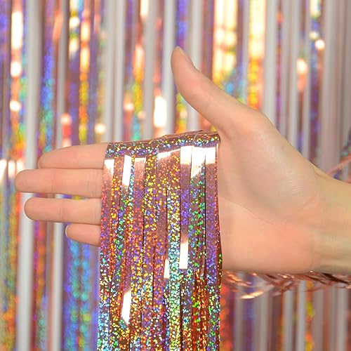 Miniatura 3 de Melsan - 2 cortinas de telón de fondo con flecos de papel de aluminio de 97 cm x 2.4 m, cortinas metálicas brillantes para decoración de fiestas y