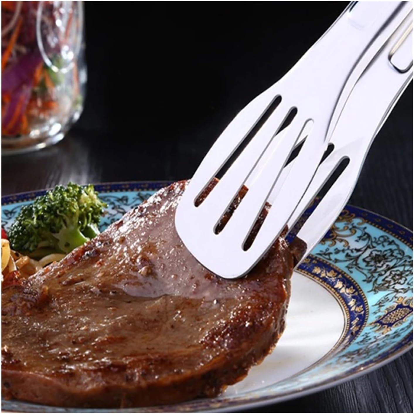 Juego de 5 pinzas de acero inoxidable para alimentos, utensilios de cocina para cocinar, bufé, postres, ensaladas y barbacoas, 14 pulgadas de largo, herramienta duradera de abrazadera anticalor