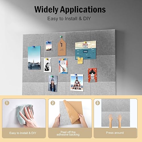 Miniatura 7 de Paquete de 12 paneles acústicos autoadhesivos de pared de 12 x 12 x 0.4 pulgadas, paneles acústicos de sonido de alta densidad, paneles de pared