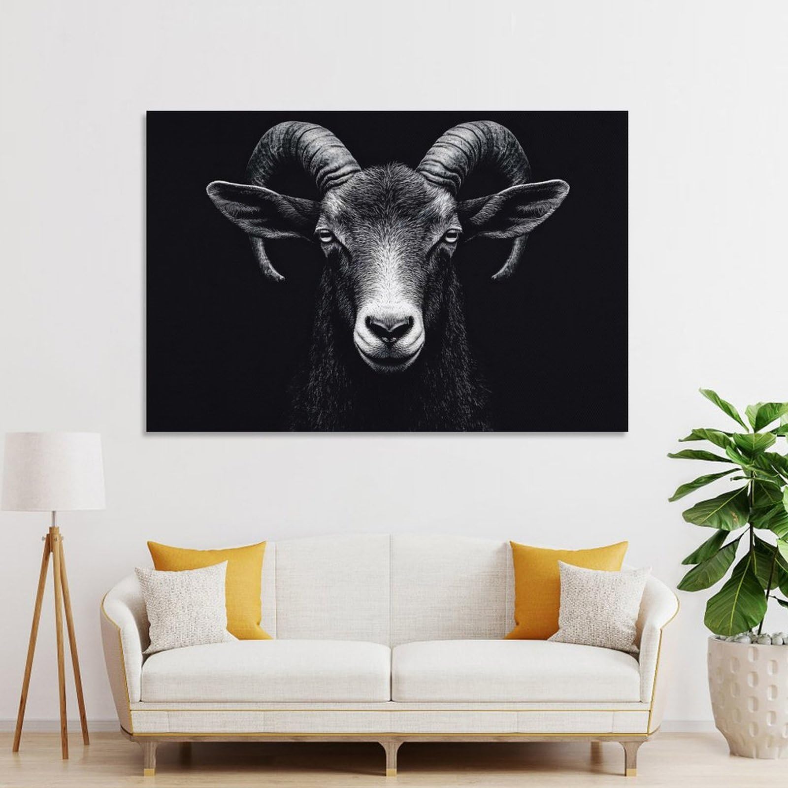 Junmoney Monochrome Ram Portrait Canvas Art Print 08x12inch(20x30cm), for New Homes, Bedrooms Or Workspaces, Gift Idea for Housewarming And Birthdays