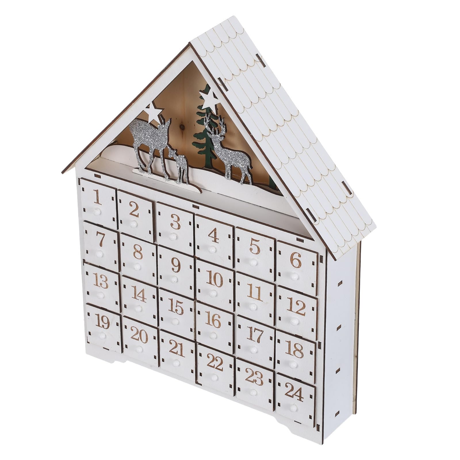 BESTYASH Calendario de Adviento Navideño de Madera Led, Casa 24 Cajones | Color Beige, Uso Decorativo para Hogar y Noches Tranquilas, Accesorio LED Navideño, Reutilizable Año