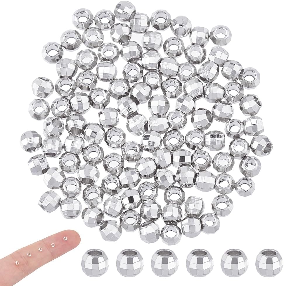 100pcs Spacer Beads 925 Sterling Silver Plated Long-Lasting Faceted Round Beads 1mm Loose Jewelry Bead for DIY Bracelet Necklace Charms Supplies