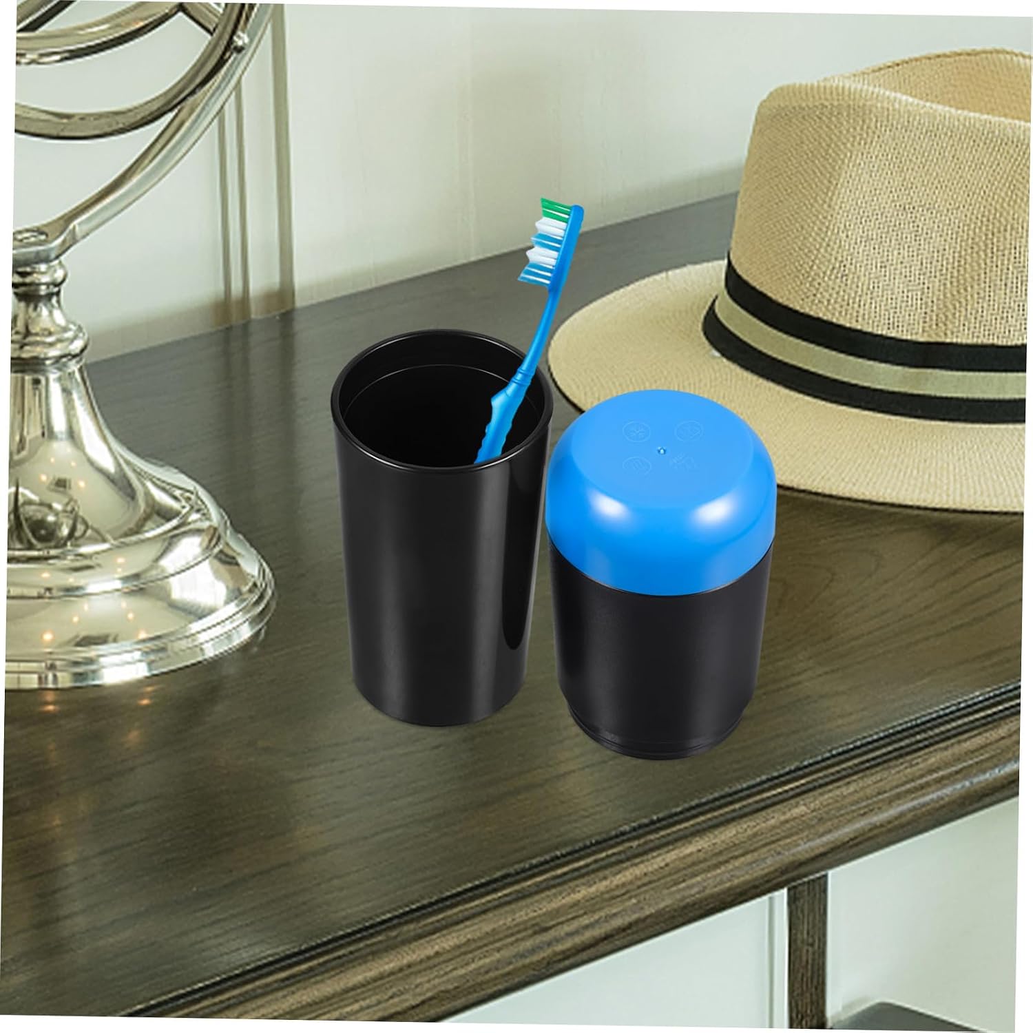 Portable Travel Toothbrush Storage Case Compact Tooth-Brushing Cup Eco-Friendly Plastic Organizer for Toothpaste and Comb Stylish Black Design Go Use