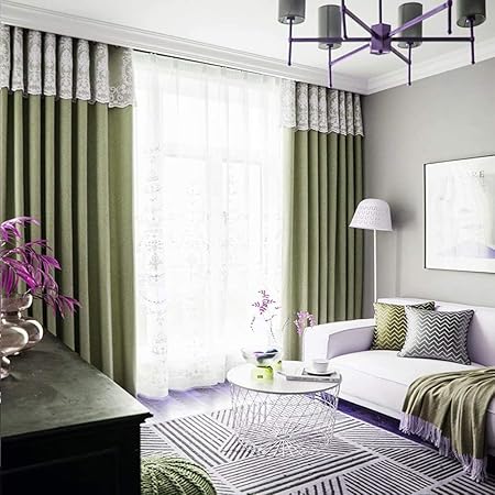 Amazon 北欧 遮光カーテン シンプル おしゃれ グリーン かわいい 上飾りのレース付き ドレープ フック付き ロマンチック 掃き出し窓 出窓 腰窓 レール適用 引越し祝い 新築祝い オーダー可 125 178cm 1枚入り Anjyuu カーテン オンライン通販