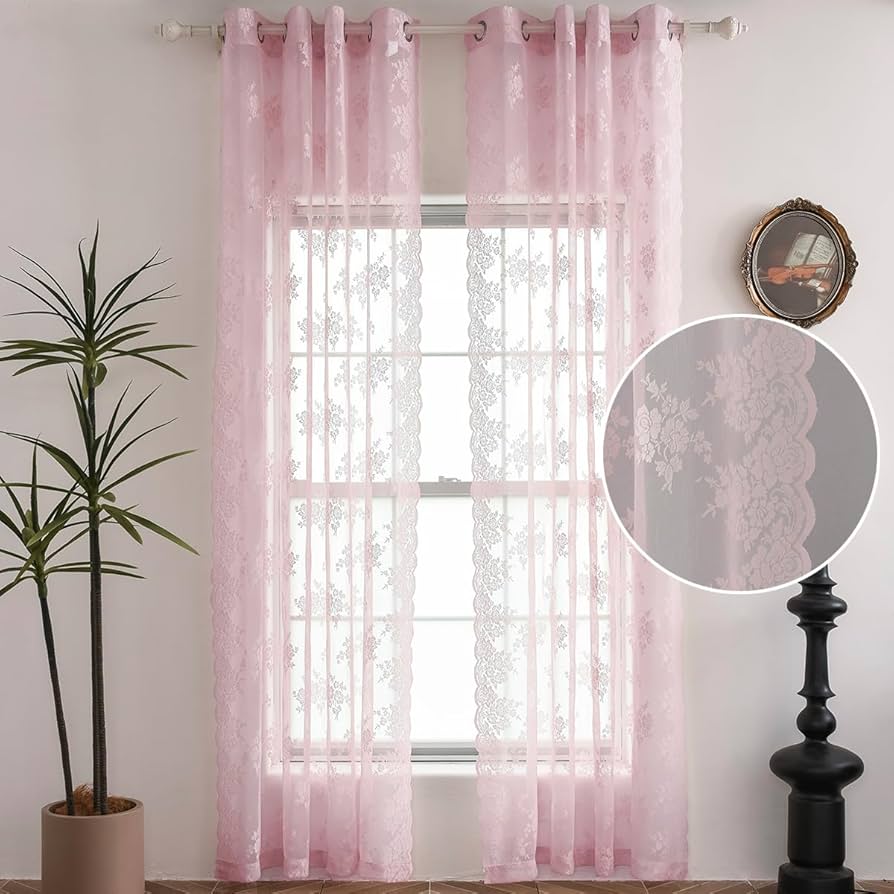 Amazon.com: Kotile Pink Lace Curtains 84 Inches Long 2