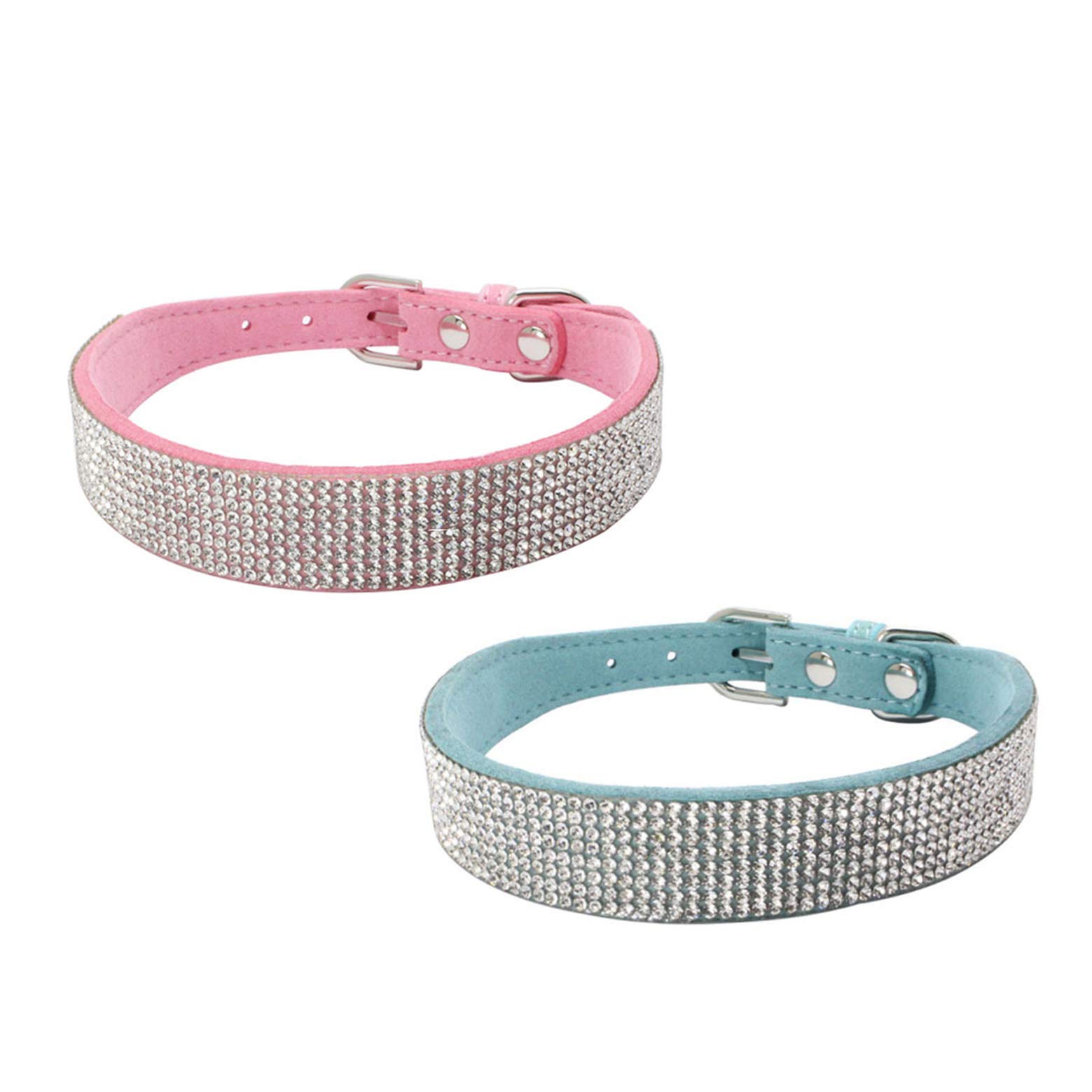 Newtensina 2pcs Dog Collar Set Dog Collar with Diamante Bling Cute Kitten Collar Puppies Collar for Dogs Cats - PinkBlue - S