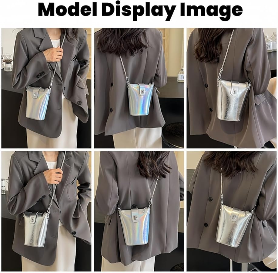 Elegant Silver Shoulder Bag with Metallic Clasp - Sleek