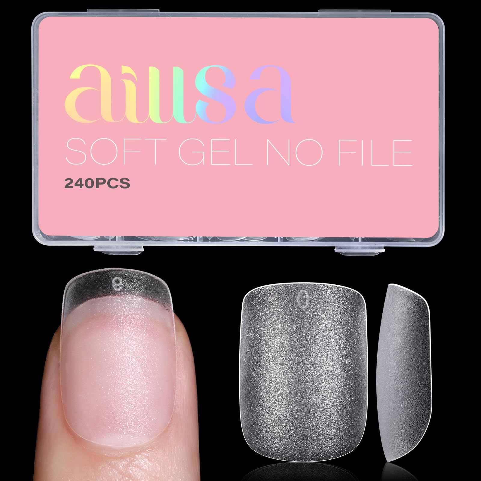 AILLSA Extra Short Square Nail Tips Gel Nails Tips Acrylic Press On Squoval Nail Tip 240 PCS False Full Cover Matte Nails Tip Kit 15 Sizes with