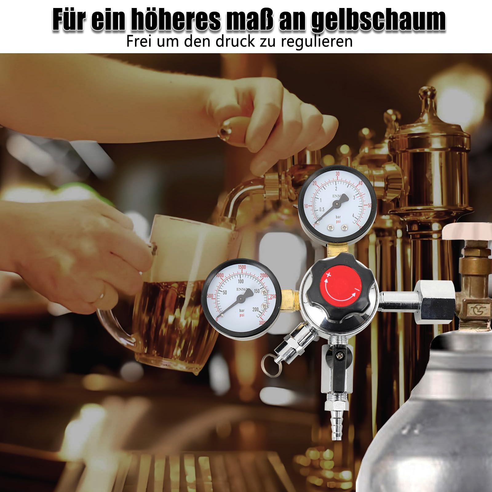 Druckminderer Co2,Druckminderer Gasflasche Co2 Bier,Adapter Keg Sicherheitstank Druck Co2 Regler Bier Soda Keg Druckentlastungsventil Home Brew Bier Gasleitung W21.8