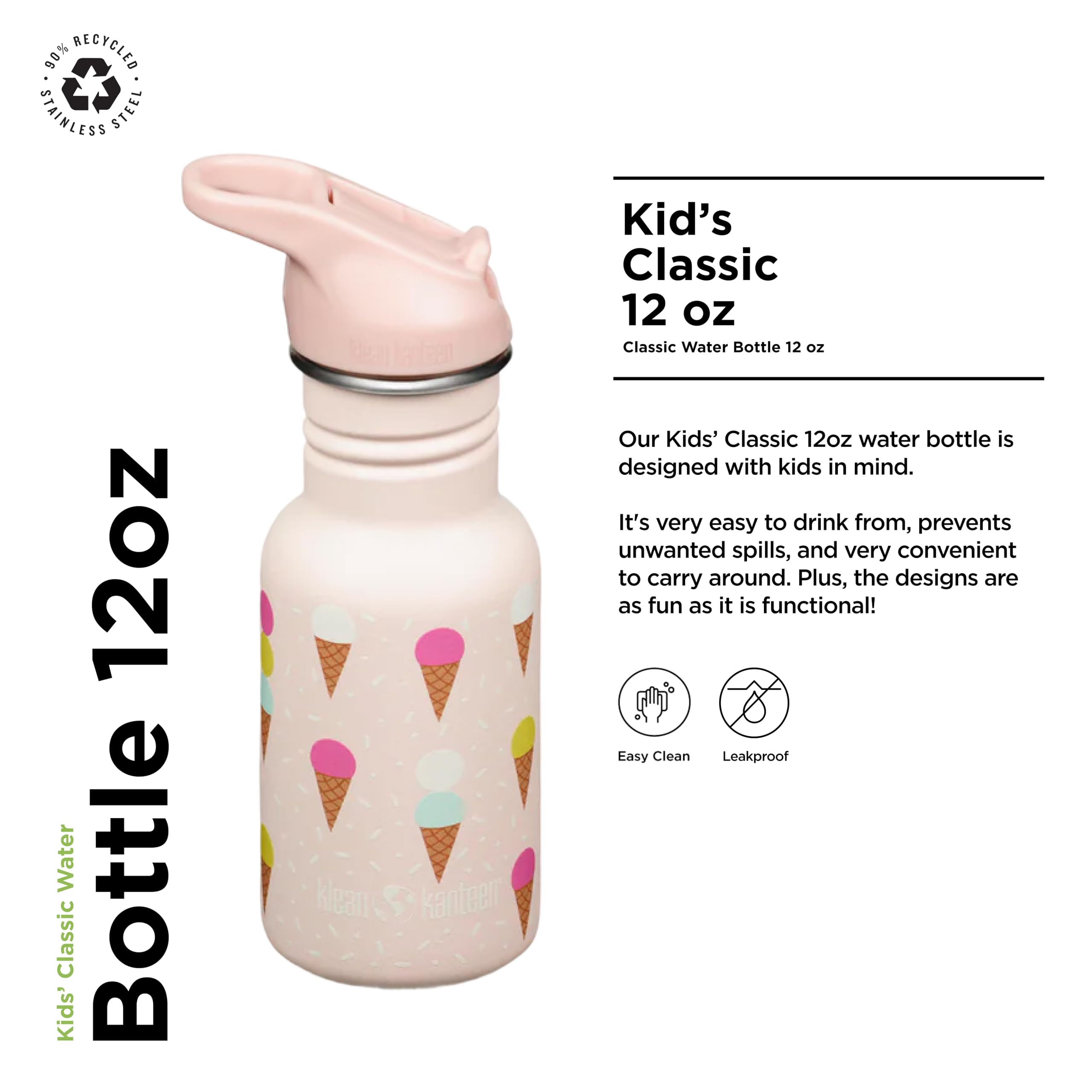 Klean Kanteen Fahrrad Trinkflaschen Classic Narrow (Flip Sport) mit Trinkverschluss aus Edelstahl in der Farbe Pink mit einem Volumen von 355 ml, 1011208