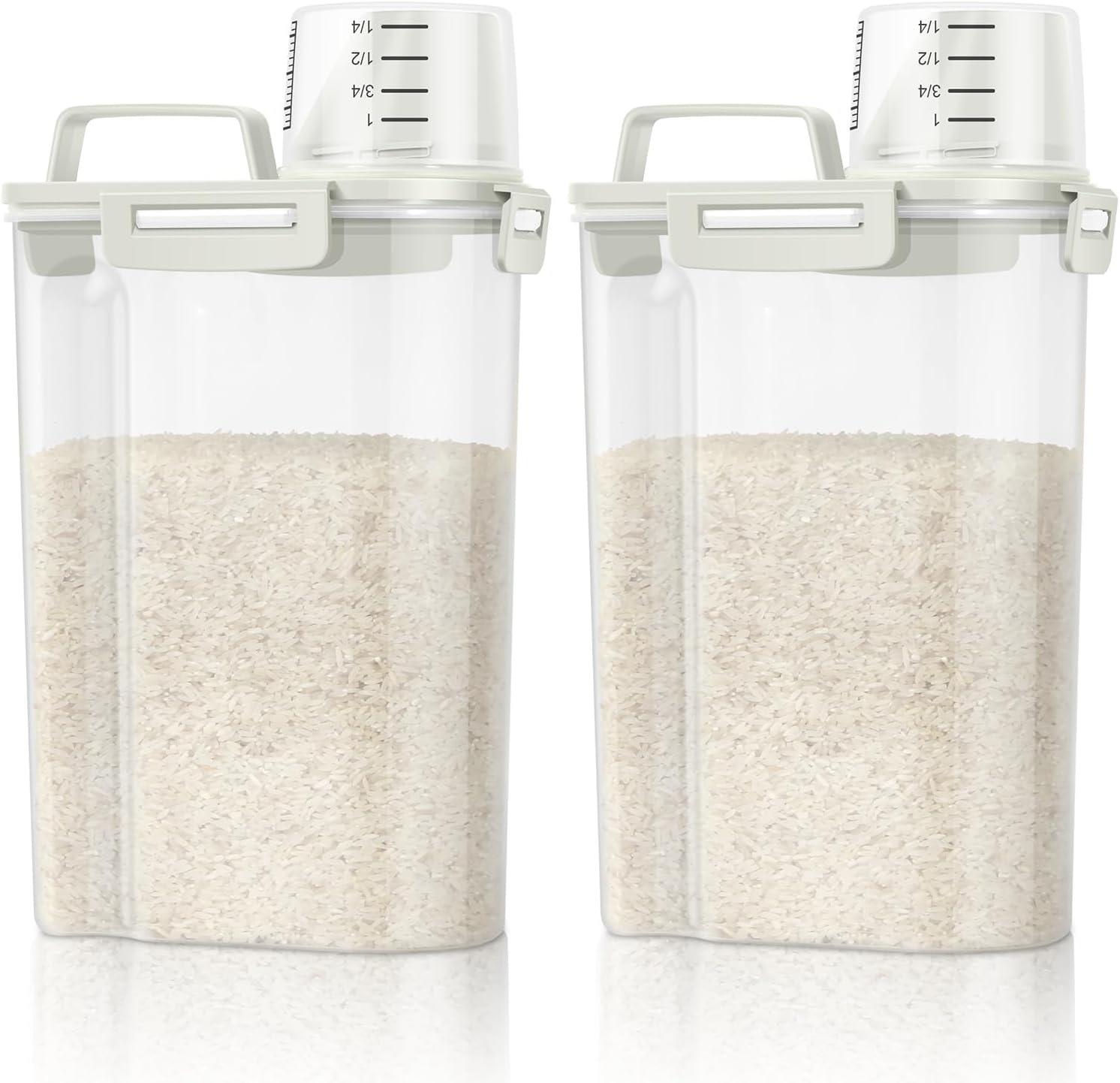 TBMax Rice Container Cereal Storage Container 2 Pack 5 Lbs, Kitchen Pantry Dry Food Storage Holder with Easy-Pouring Spout & Handy Cup, Small Pet Dog Cat Food Dispenser for Daily Feeding -Beige