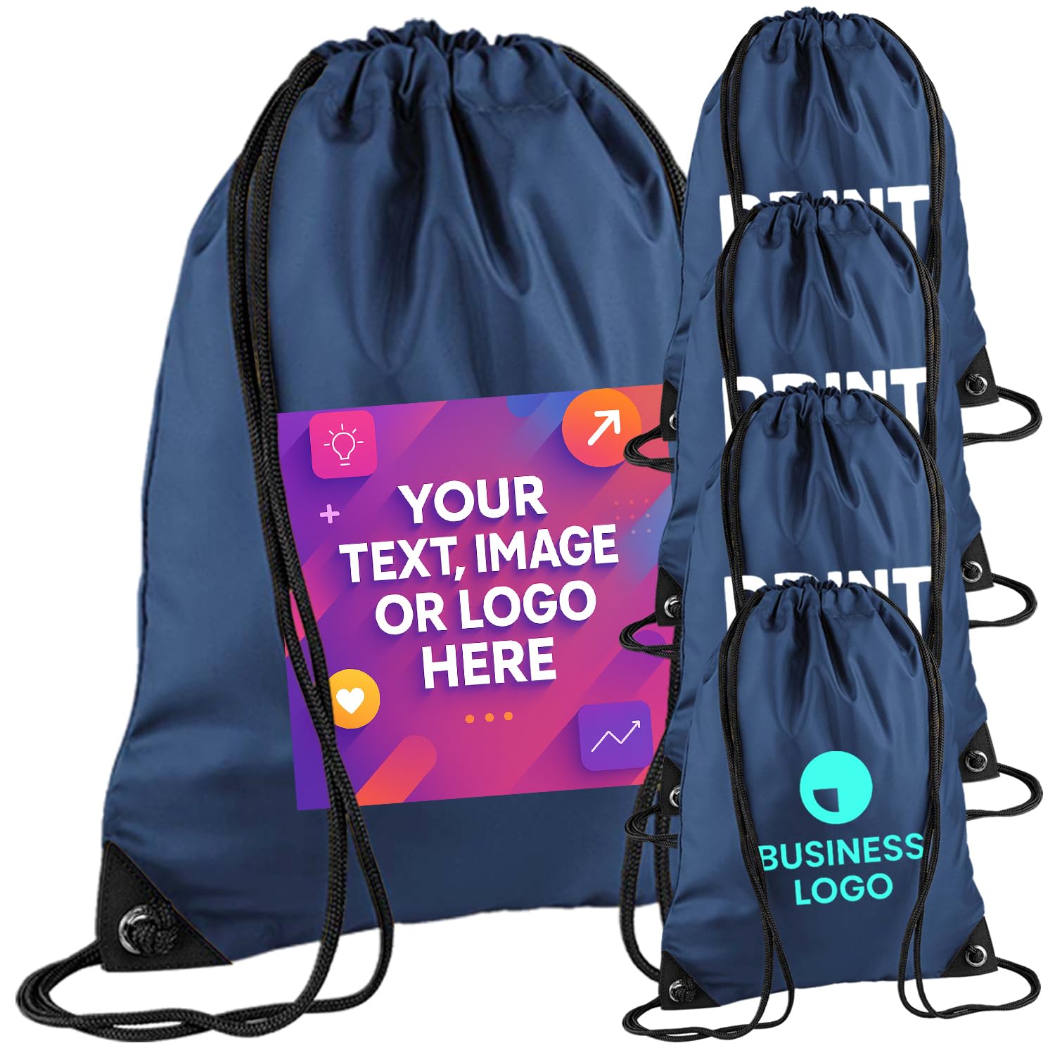 Personalised Drawstring bag 5 Pack, Custom Pack Of 5 Corporate Event Drawstring Bag, Small or Large Businsses, Bulk Order Available, Custom Logo and Text, Business Logo
