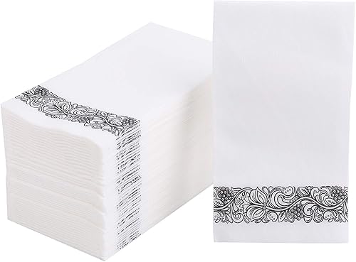 Foraineam Paquete de 100 toallas de mano desechables con tacto de lino, toallas decorativas de papel floral para invitados