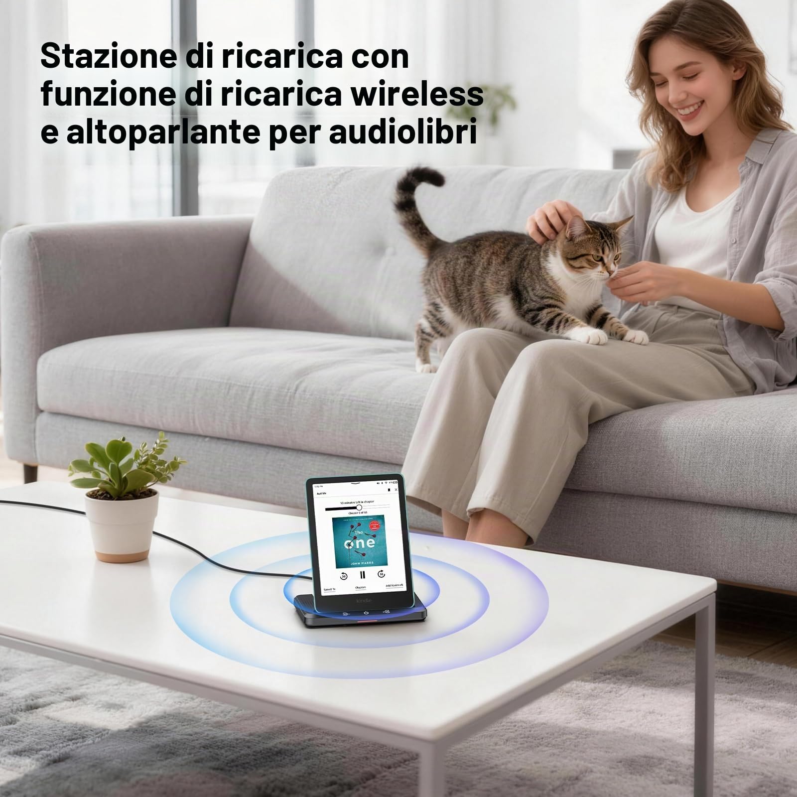 Dock di ricarica wireless con altoparlante per audiolibri | Compatibile con Kindle Paperwhite Signature Edition (2022/2024) & Colorsoft Signature Edition | Stazione di ricarica wireless pieghevole con