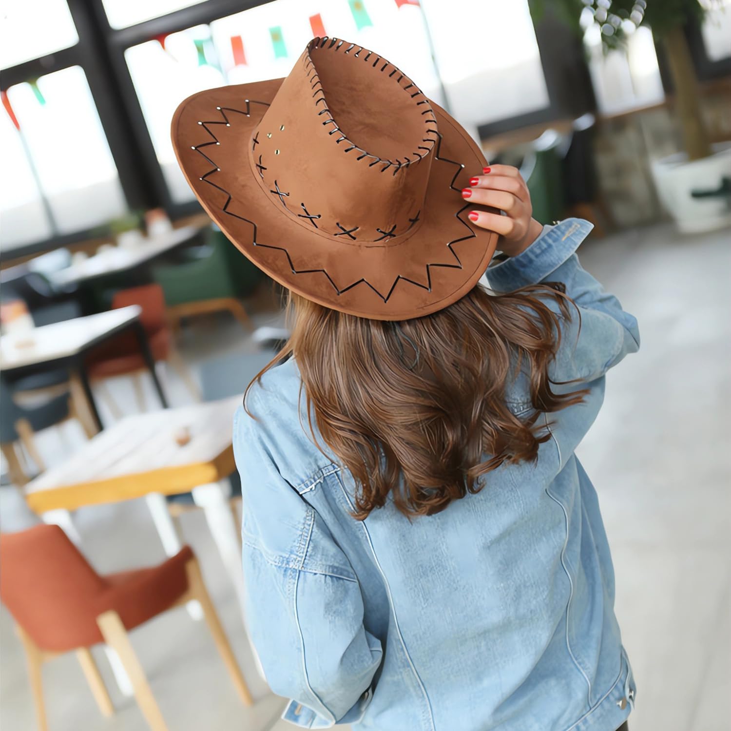 Chapeau de Cowboy pour Hommes et Femmes, Chapeaux Fedora à Large Bord pour Femme, Chapeau western, avec Windprooof, pour Cosplay, Déguisements, Accessoires De Fête