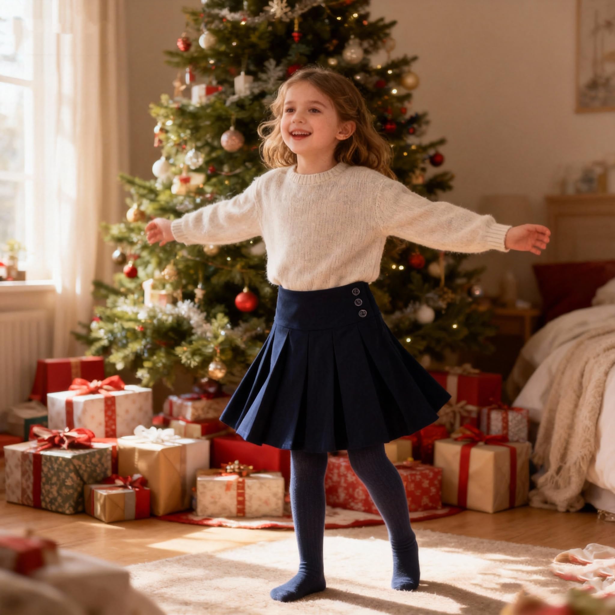 Bienzoe Niña Escolar Uniforme Faldas: Niños Ajustable Cintura Elástico Falda
