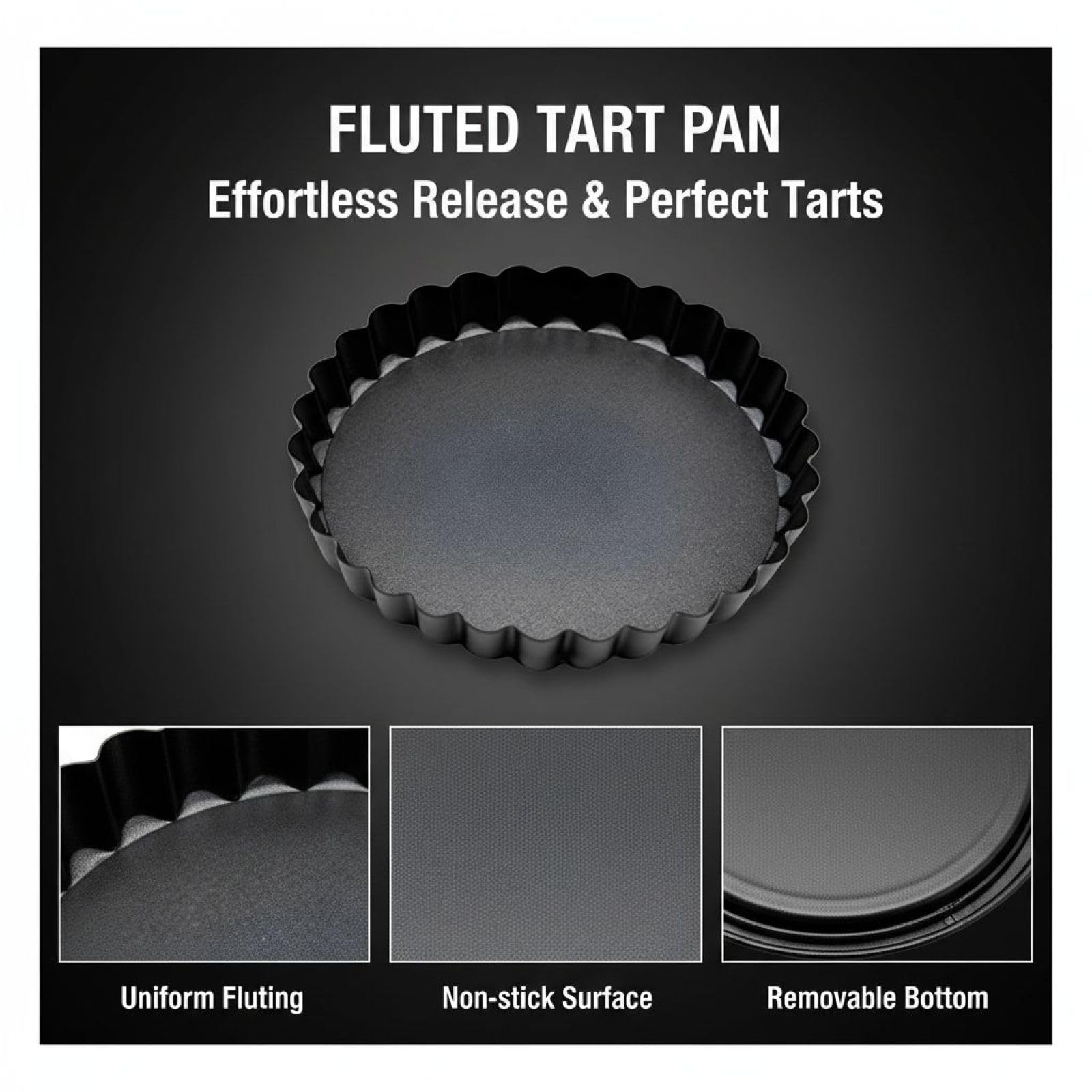 Lot de 16 moules à tartelettes mini, 3,1 pouces, fonds amovibles, acier au carbone, design cannelé pour la cuisson de tartelettes et mini quiches