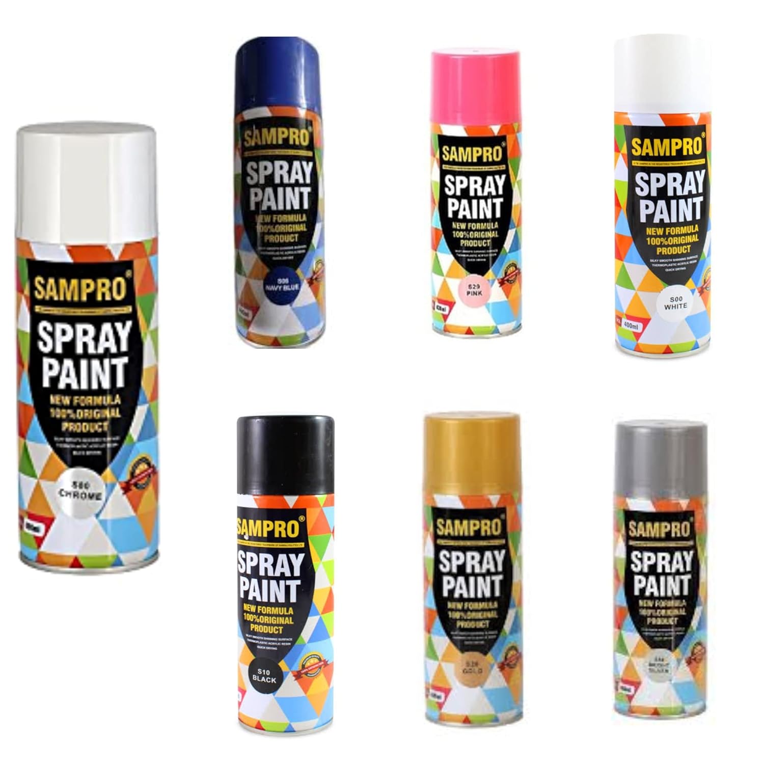 Sampro Aerosol 7 pcs Multipurpose Gold Spray Paint,Chrome Spray Paint