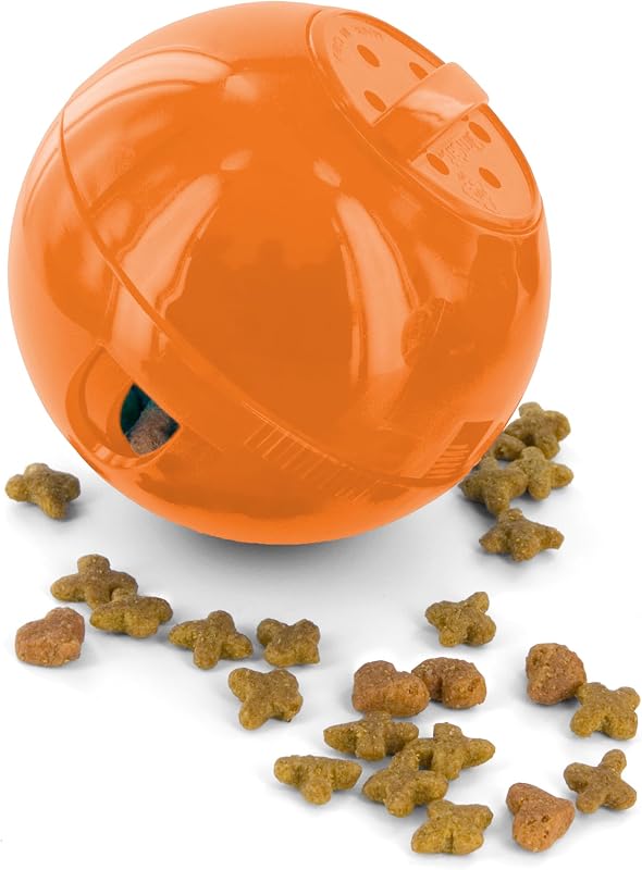 PetSafe Slimcat Feeder Ball Juguete para gatos, naranja | Juego de rompecabezas interactivo para tu gato, aberturas ajustables que controlan la porción y la velocidad de alimentación, ralentiza a los comensales rápidos y mejora la digestión