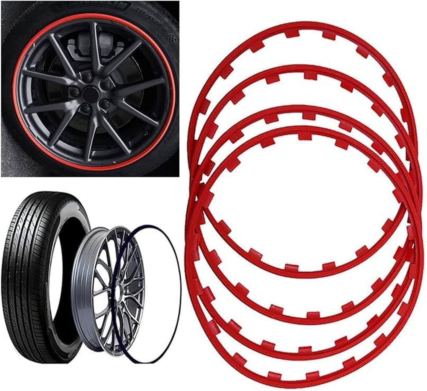 4PCS Wheel Rim Protectors, 19" Red Tire Guard Rings for 16-20" Alloy Wheels, Decorative Edge Protection, Car Accessories for Enhanced Rim Safety