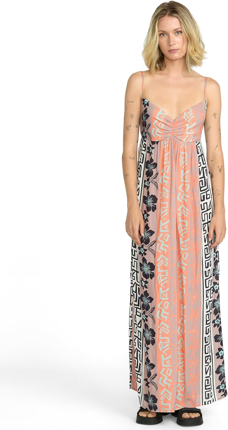Volcom Women's Funtastical Viscose Gauze Maxi Dress – Strappy Back Design, Printed Pattern for Effortless Summer Style