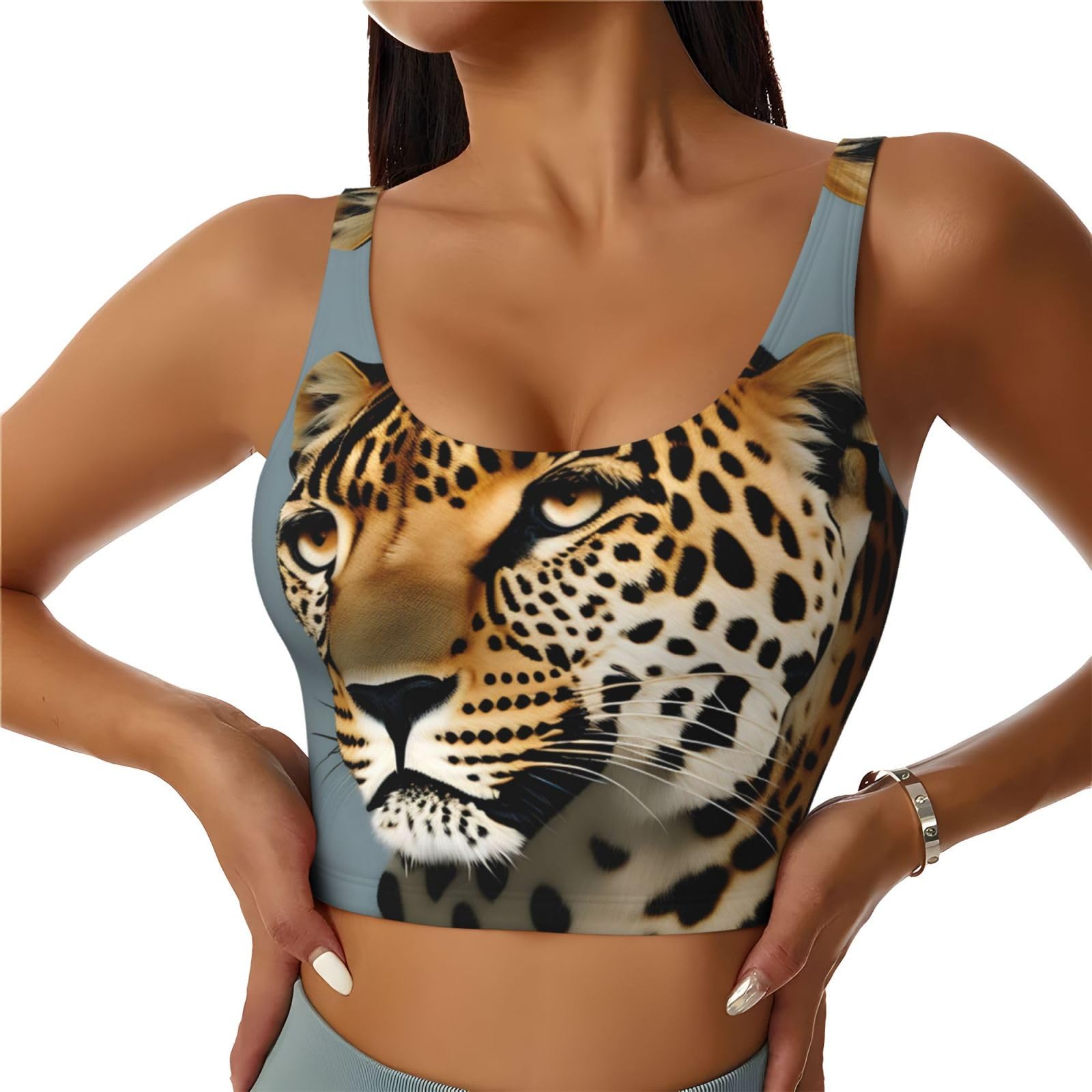 Animal Leopard Print Sports Bra for Women,Padded,Racerback,Perfect for Yoga,Workout and Running, Black, XXL