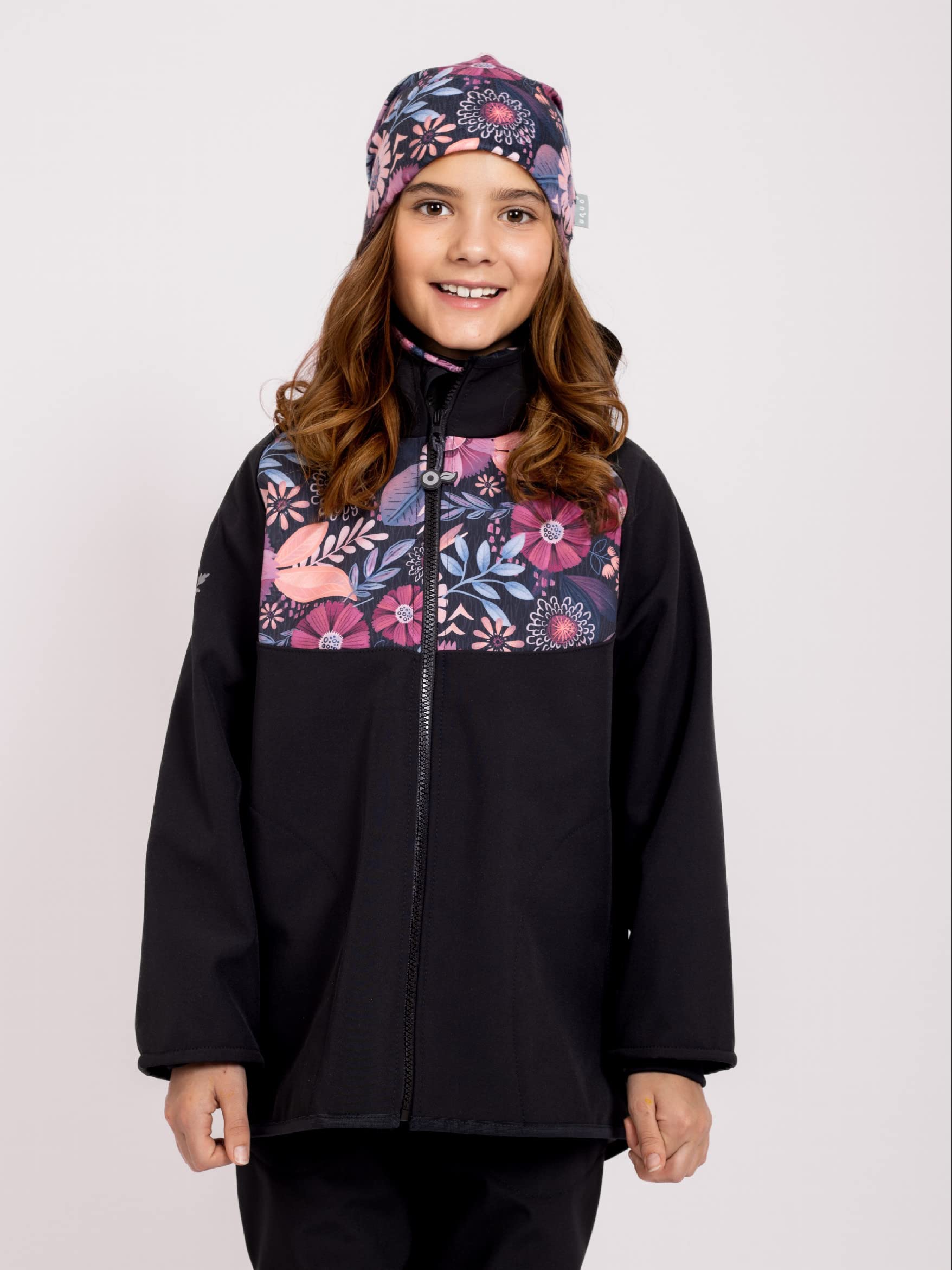Chaqueta Softshell para niños con forro polar, diseño de flores mágicas, color negro