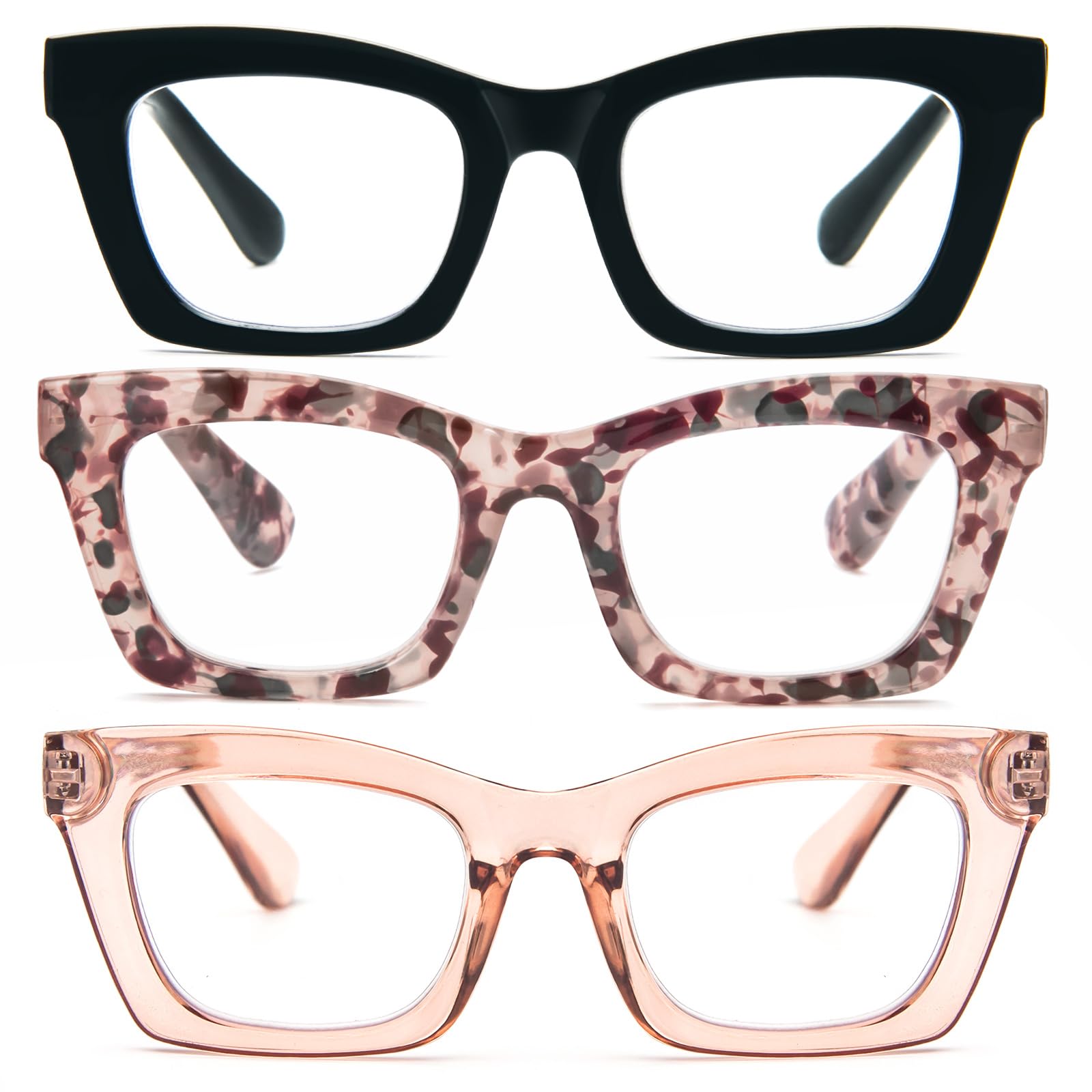 KoKoBin 3 Pack Oprah Style Reading Glasses for Women Blue Light Blocking, Cute Oversized Square Computer Readers Spring Hinge — view 11