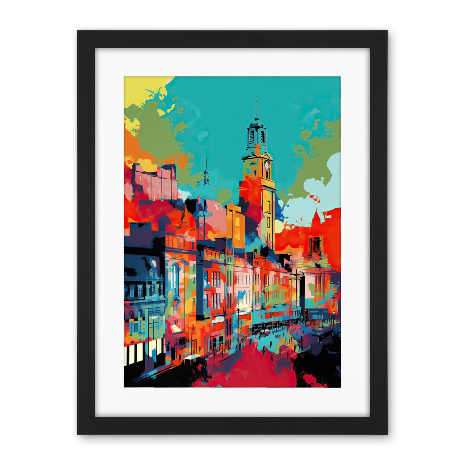 Artery8 Nottingham City England Cityscape Vibrant Abstract Artwork Framed Wall Art Print 18X24 Inch