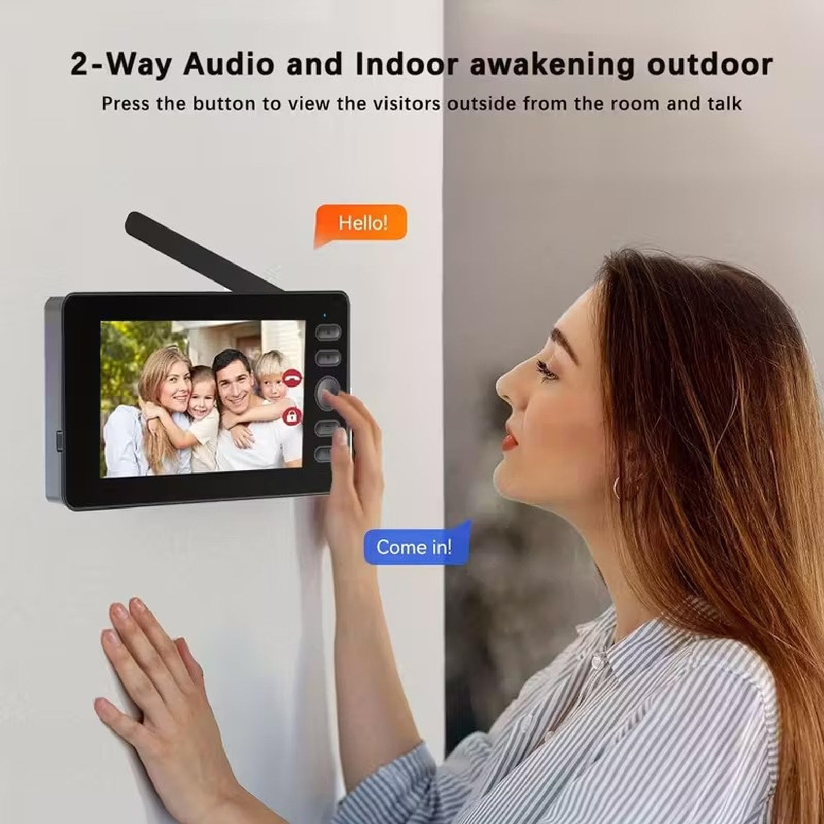 Gugxiom Inalámbrico de Portero Automático con Vídeo, Lente Gran Angular de 3MP y 110°, Audio Bidireccional con Pantalla de 4,3 Pulgadas, para Seguridad en el Hogar