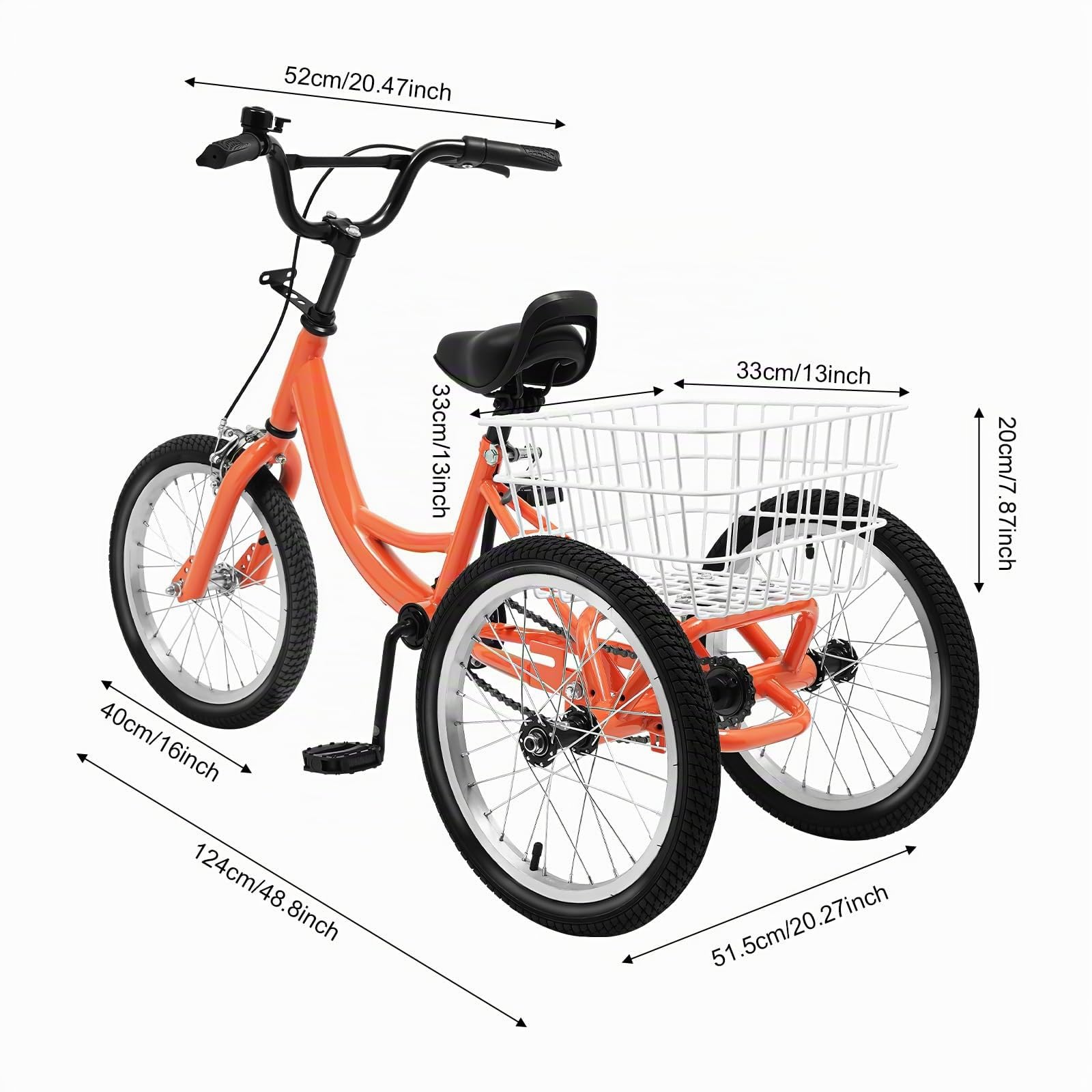 Bicicleta de triciclo de 16 pulgadas, 3 ruedas para niños con cesta de la compra, sillines de altura ajustable, triciclo infantil para niños a partir de 7 – 10 años