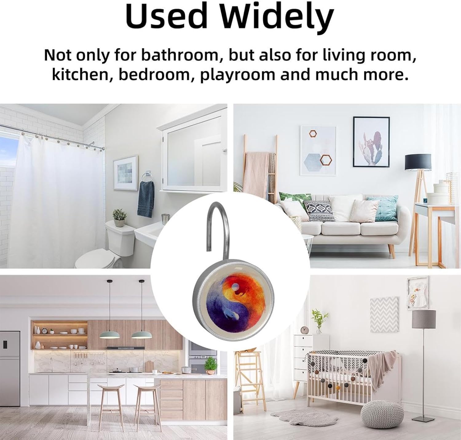 12PCS Opposite Forces (6) Shower Curtain Hooks Rings for Bathroom, Decorative Shower Curtain Hooks Rods Curtains and Liner