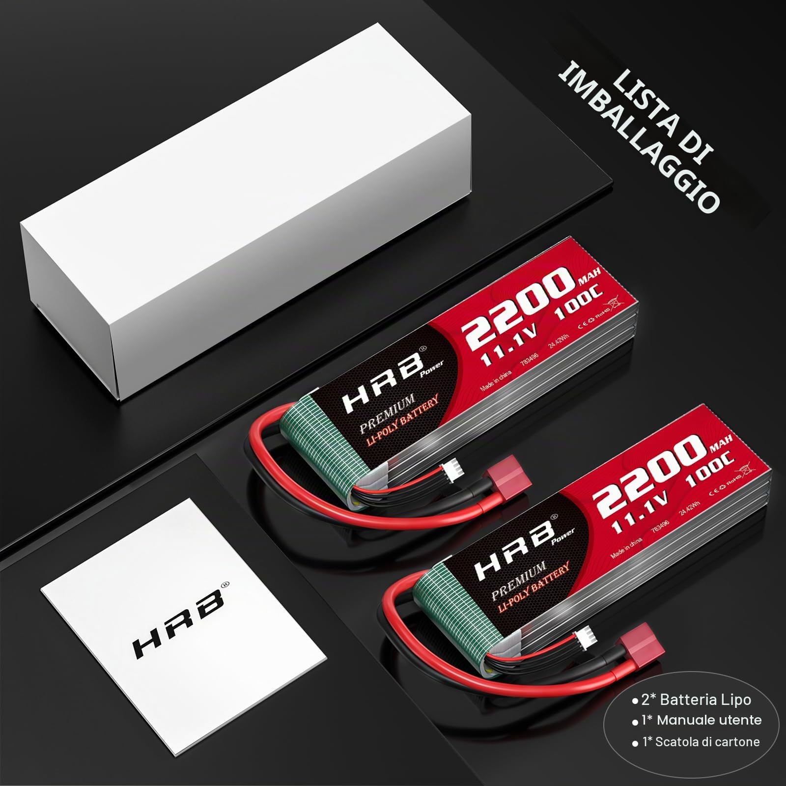 HRB 2PCS 11.1V 2200mAh 3S 100C Lipo batteria con spina Deans per RC auto barca camion Heli aereo Quadcopter elicottero multimotore Hobby fai da te parti