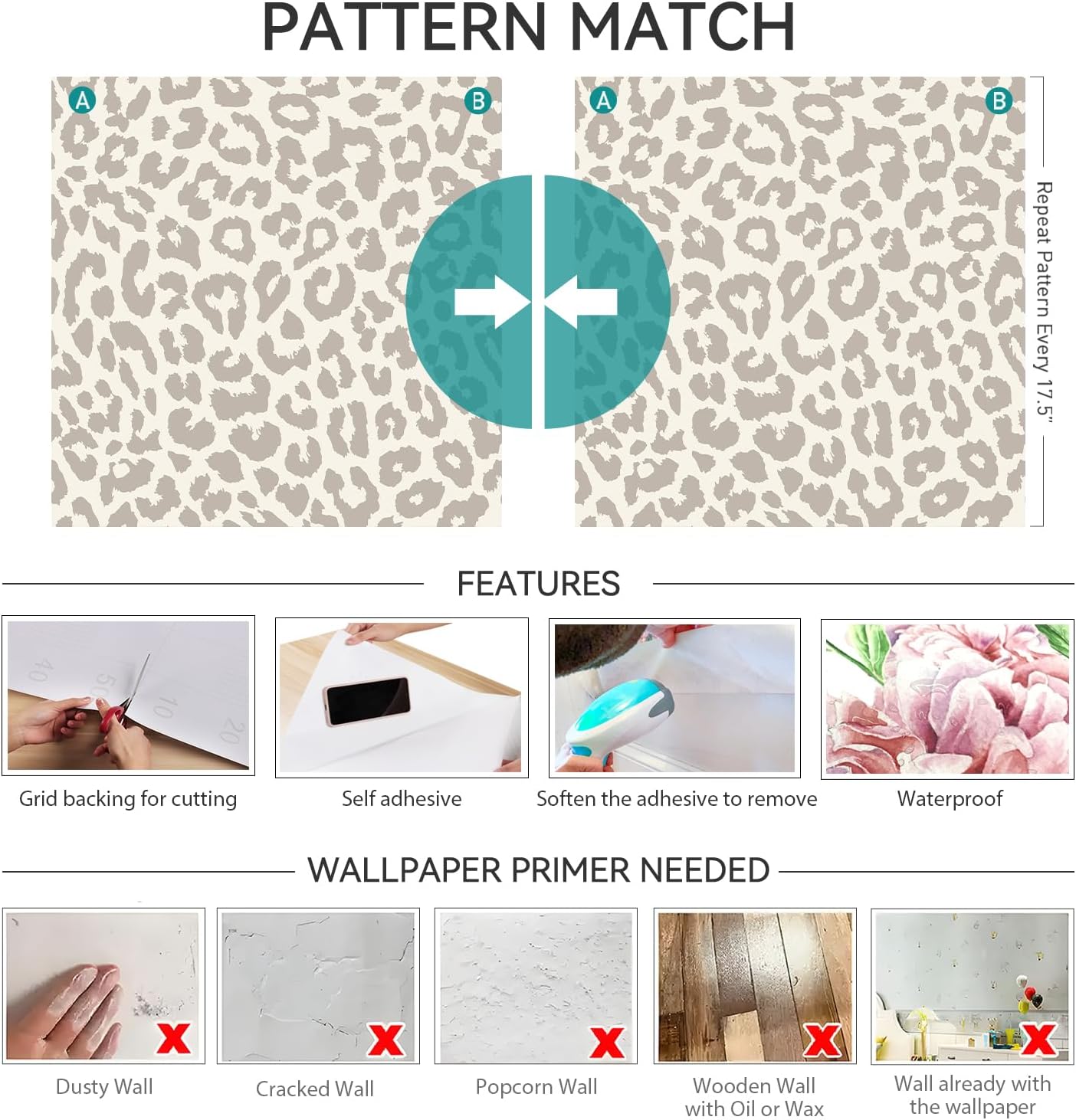 17.5x393" Neutral Leopard Print Wallpaper Stick and Peel Renter Friendly Fun Cheetah Wallpaper for Bathroom Bedroom Nursery Kids Room Traditional Vinyl Muted Animal Contact Paper for Shelves