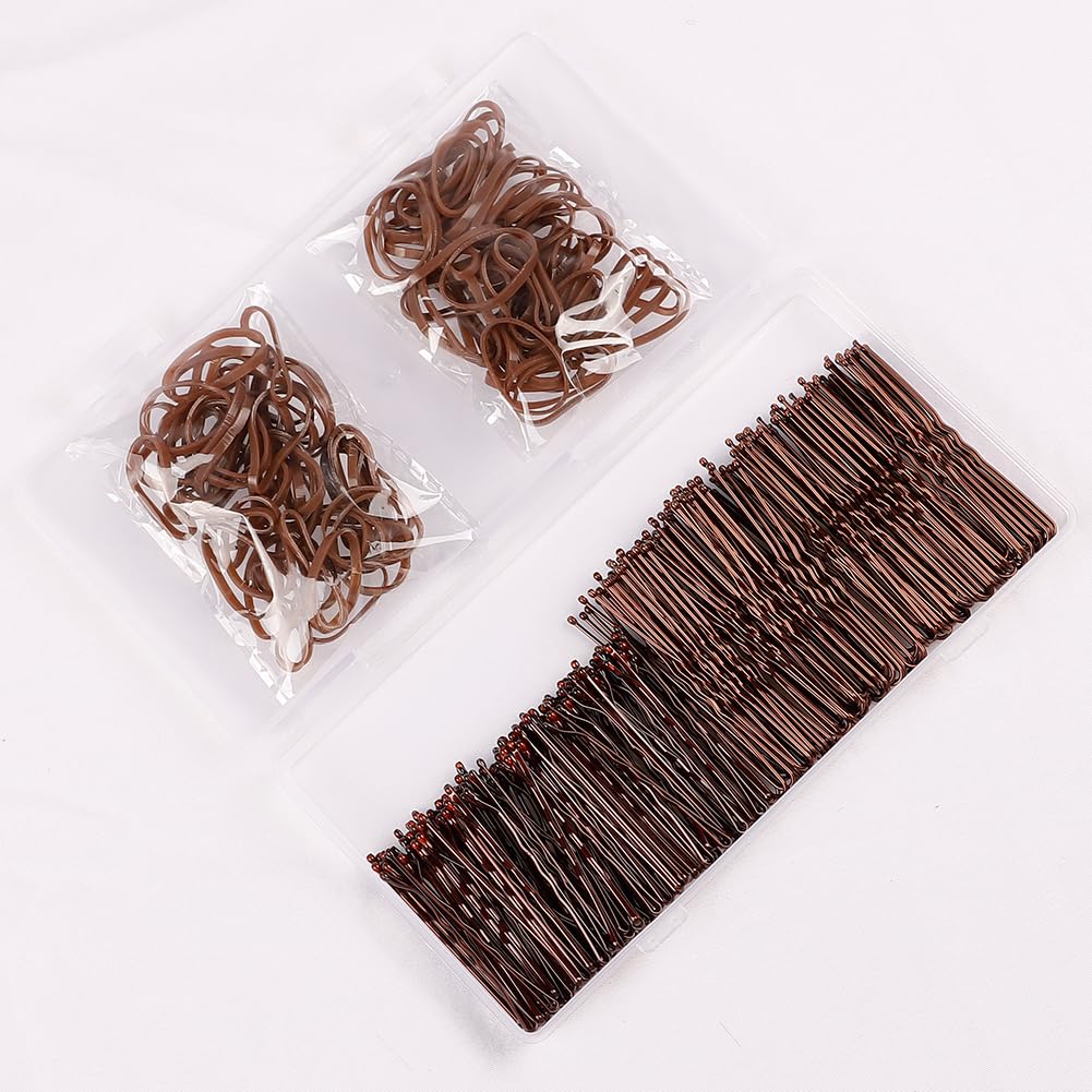 300PCS Hair Pins Sets 100 Bobby Pins & 100 U Shaped Hair Pins for Women 100 Elastic Hair Bands Kit Hair Accessories for Women Girls with Storage Box