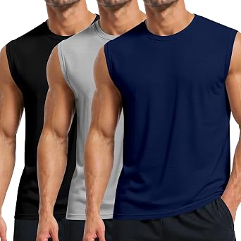 Holure Men's Cotton Gym Tank Tops, 1 or 3 Pack Sleeveless Workout T-Shirts, Muscle Training Vest, Breathable Stretch Crew Neck Shirts