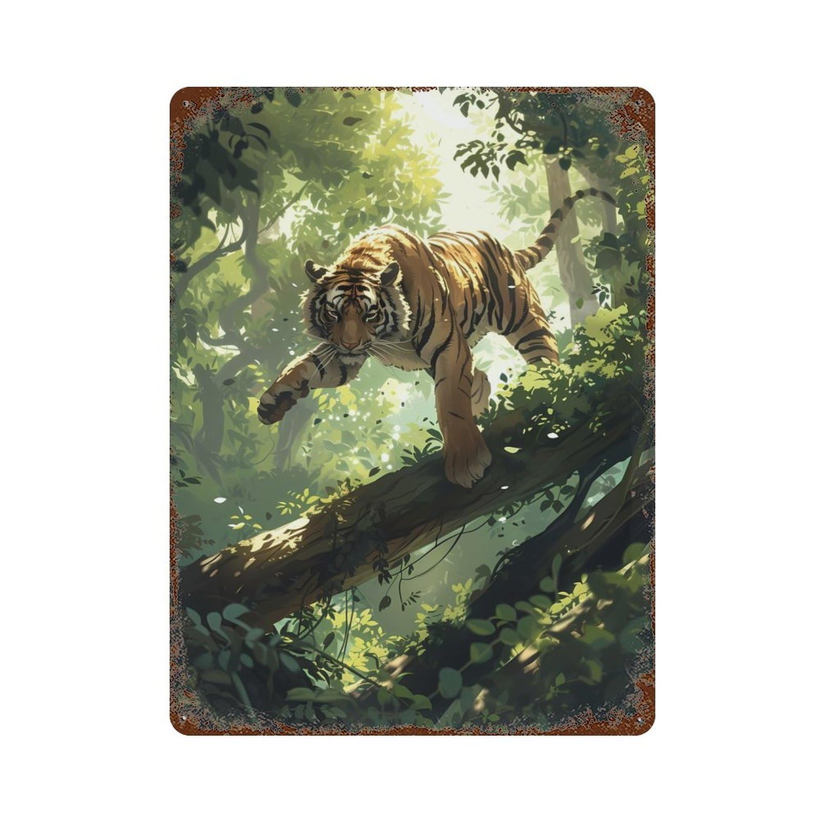 Garage Style Dynamic Tiger in Jungle Vintage Rust Metal Sign 15.7"x11.8", Industrial Home Decor for Bar And Workshop
