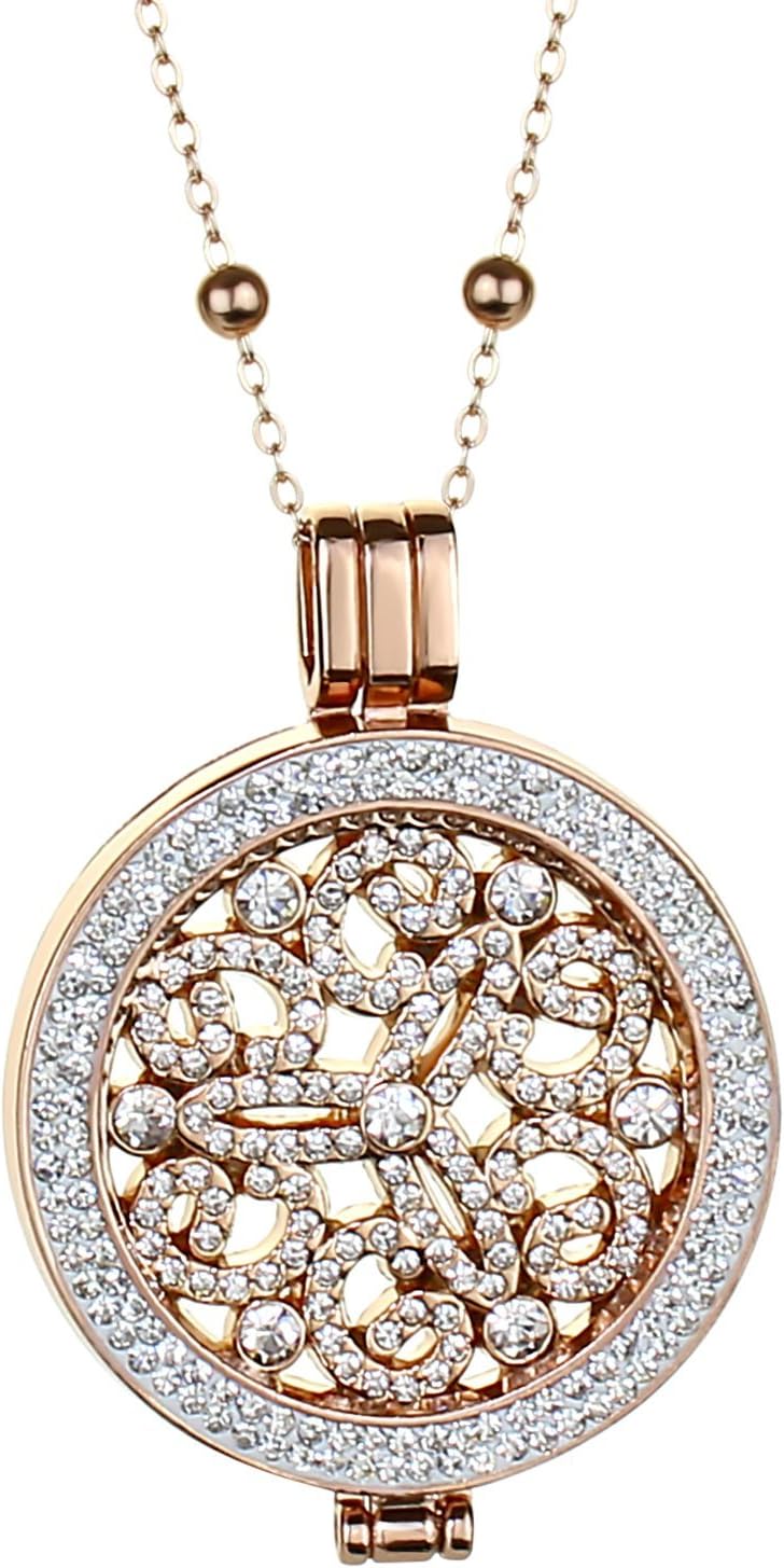 Cubic Zirconia Lockets and Coins With Beaded Necklace - Gold, Silver and Rose Gold Necklace