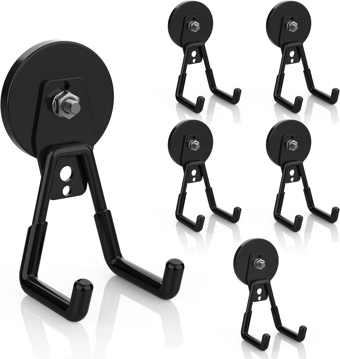 Magnetic Utility Hooks Heavy Duty, 6 Pack 2.6in Large Strong Magnet Utility Hooks, Magnetic Garage Hangers/Holder With Rubber Coating For Power Drill, Tool Storage, Indoor & Outdoor Hanging(Black)
