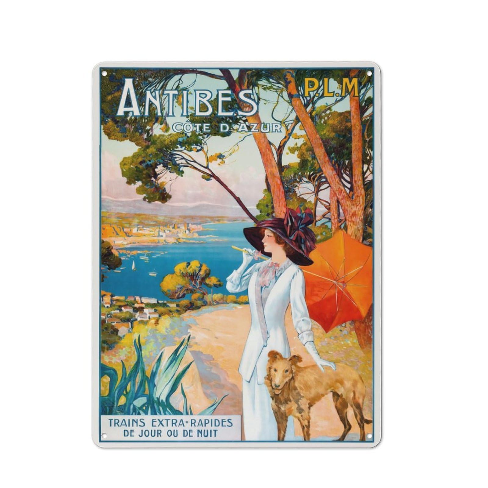 Junmoney Style-21 Retro Tin Sign 40X30cm Featuring Antibes Travel For Workshop Wall, Gift For Makers And Diy Enthusiasts During The Christmas Season