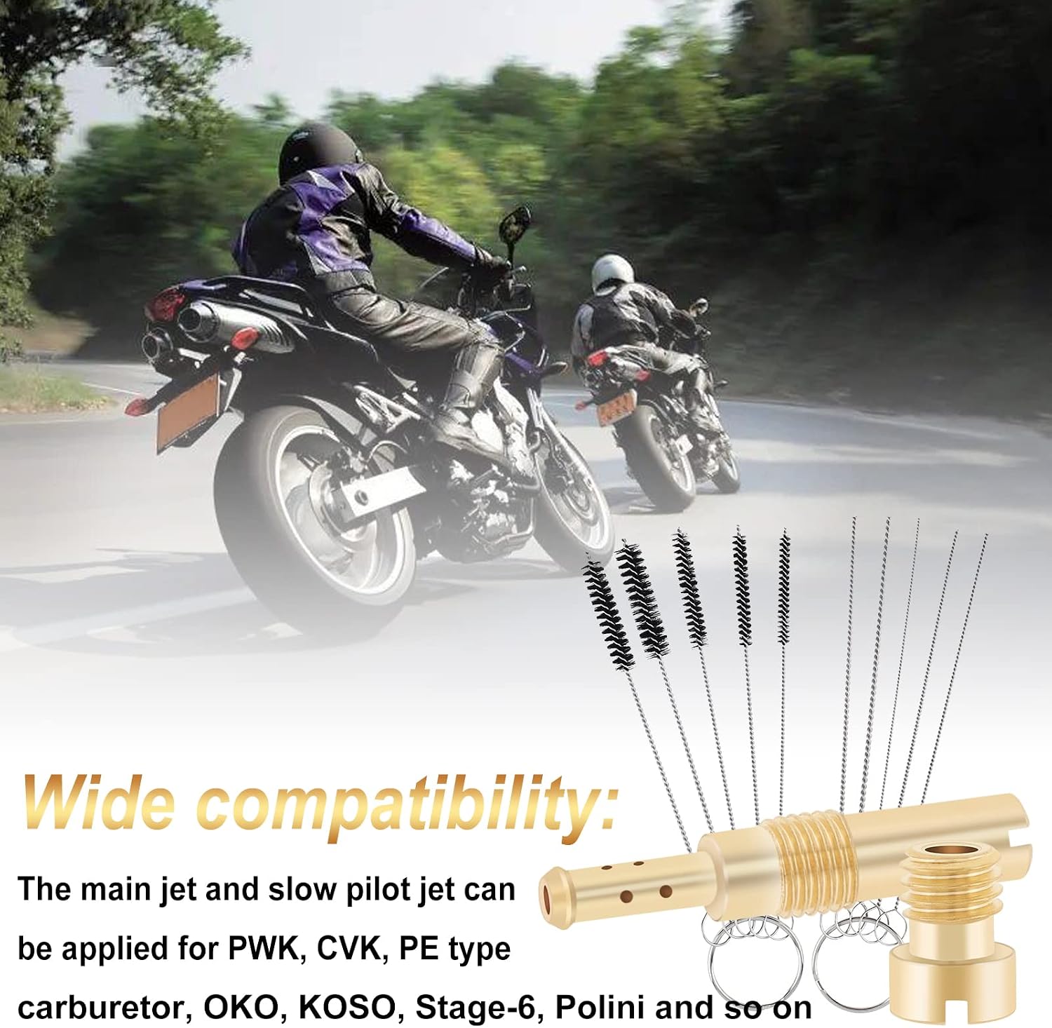 Windance 20pcs Carburetor Main Jet Kit 10pcs Main Nozzles+10pcs Slow Pilot Jet+10pcs Cleaning Brushes Needles, Fit for PWK Keihin OKO CVK PWM (K152-K159)