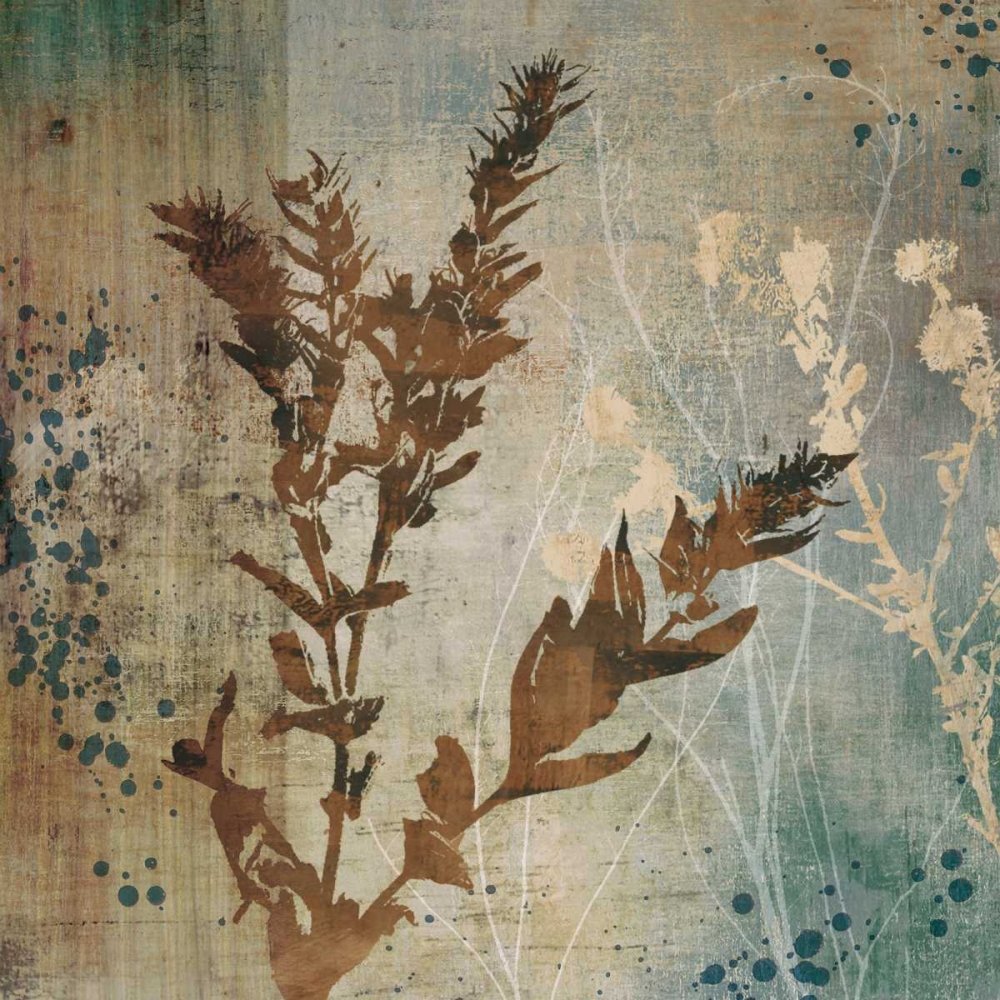 Art Canvas Toile tendue sur bois – Barres Organic Elements II Venter Tandi – Image carrée florale Vert/bleu/doré/marron/beige Fleurs et feuilles Silho 33_X_33_in