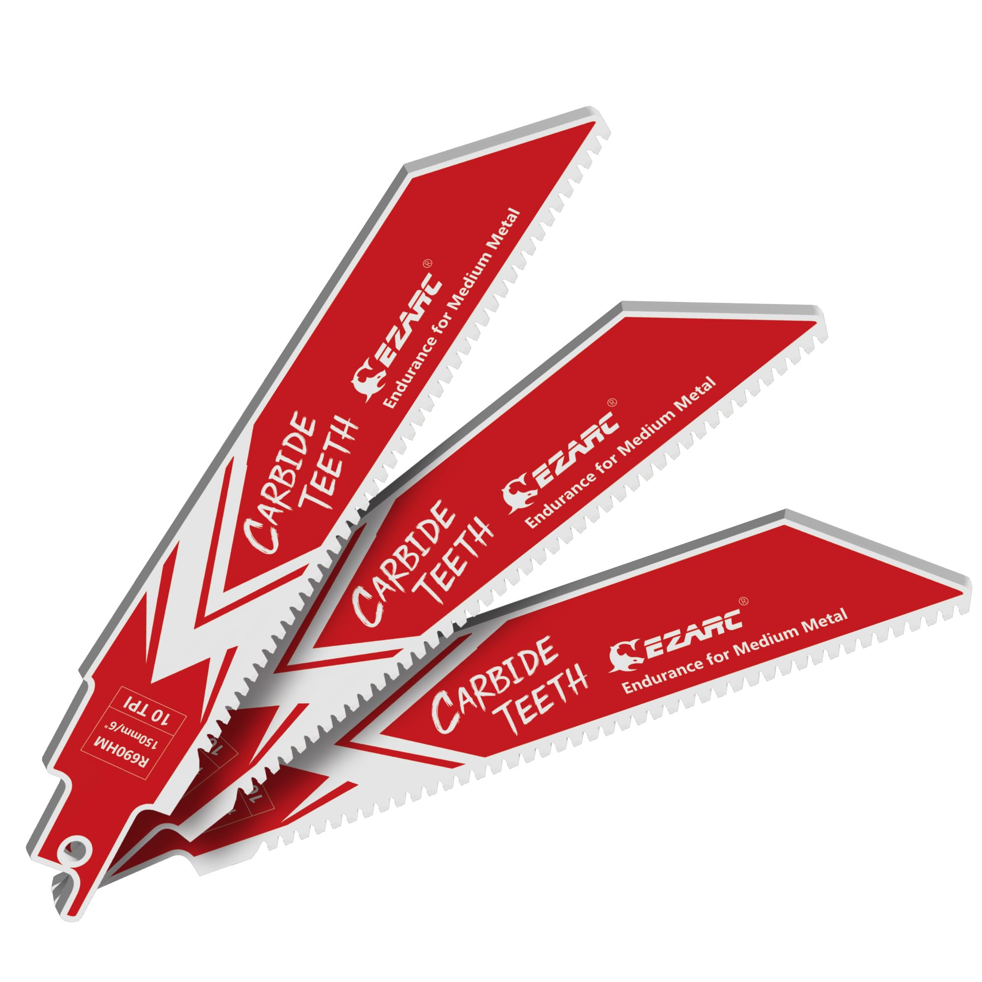 EZARC Hartmetall-Säbelsägeblätter 10 TPI, Sägeblatt für mittlere Metalle - Hochpräzise, langlebige Hartmetallzähne, 150 mm/3 Stück